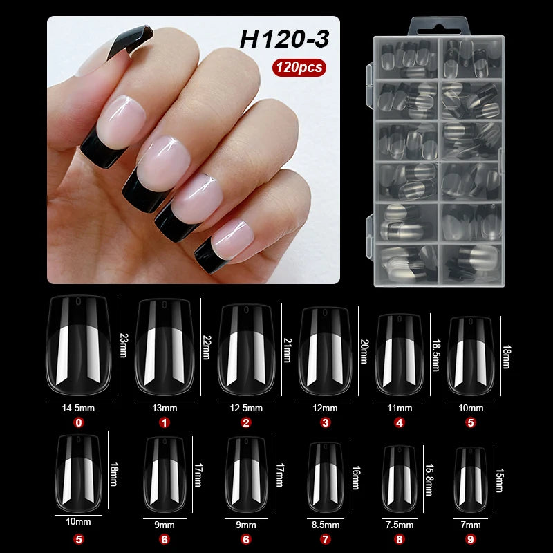 120pcs French Style Press On Nails Long Square Full Cover False Nails Artificial Fake Nail Art Tips Capsules Extension Tools