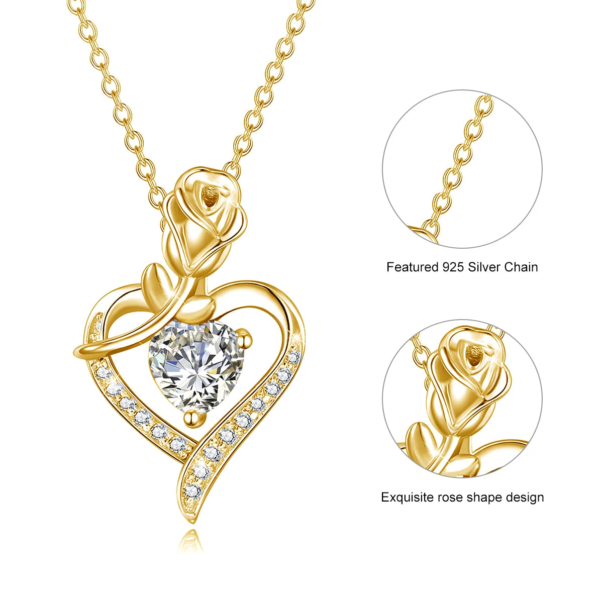 Szjinao Luxury Rose Flower Moissanite Necklace For Women Heart Pendant With Certificate Designer Jewelry Cupple Lovers Gifts Hot