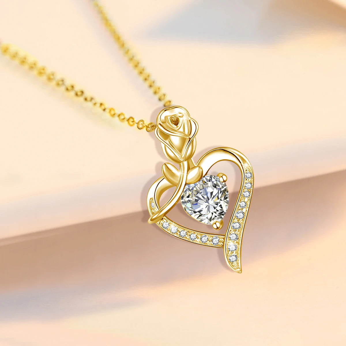 Szjinao Luxury Rose Flower Moissanite Necklace For Women Heart Pendant With Certificate Designer Jewelry Cupple Lovers Gifts Hot