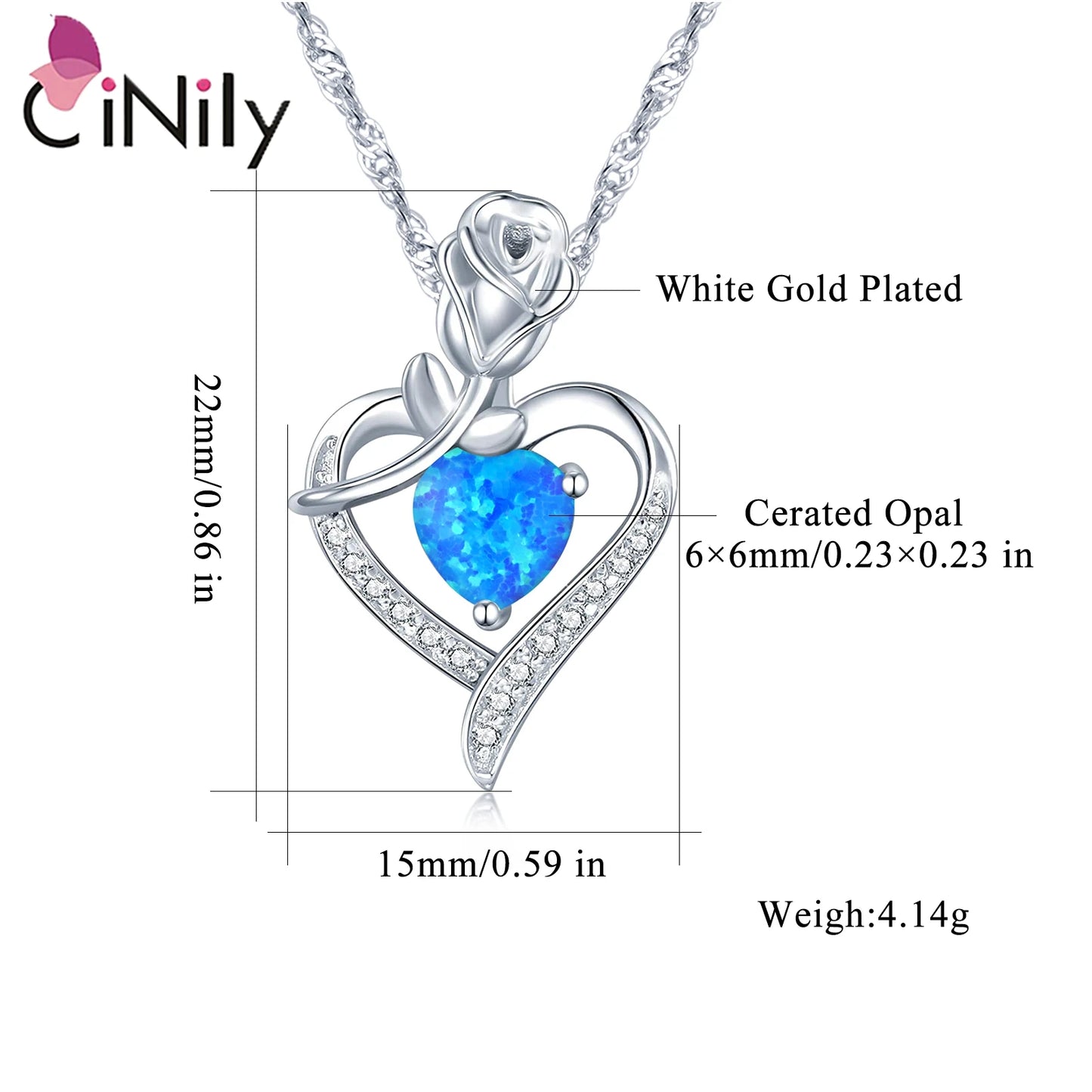 CiNily Heart Love Opal Necklace for Women Silver Plated Rose Pendant Flower Necklaces for Mother Day Gifts Jewelry With Chain