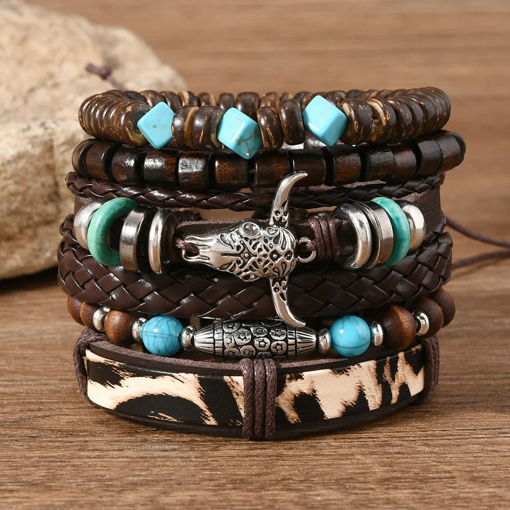 Feather Evil Eye Ethnic 5-6pc/set wood bead tree Charms bracelets Hamsa Hand Butterfly Bohemia Men Bracelets Women Jewelry