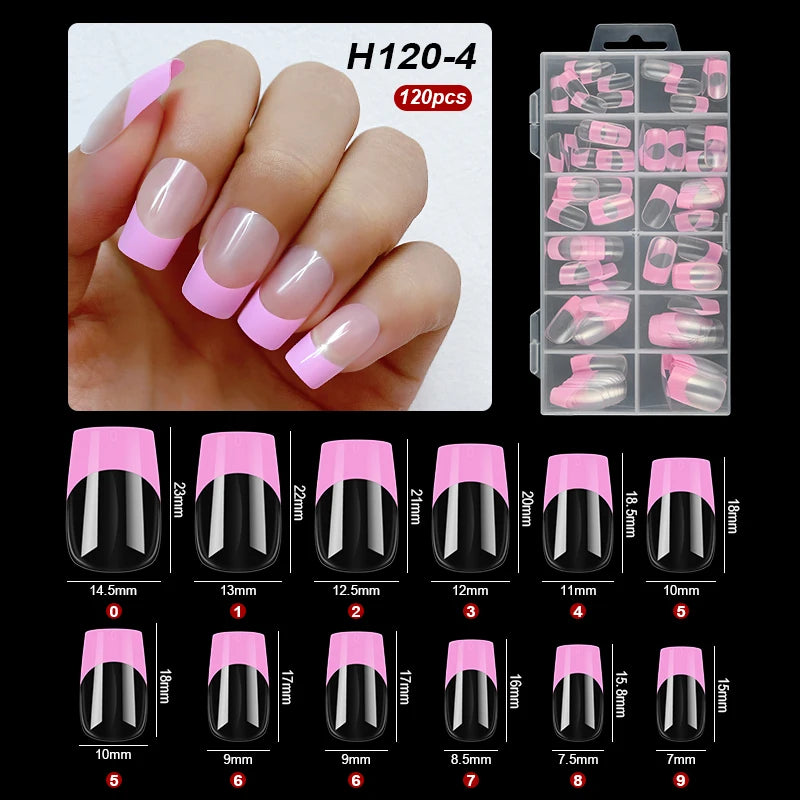 120pcs French Style Press On Nails Long Square Full Cover False Nails Artificial Fake Nail Art Tips Capsules Extension Tools