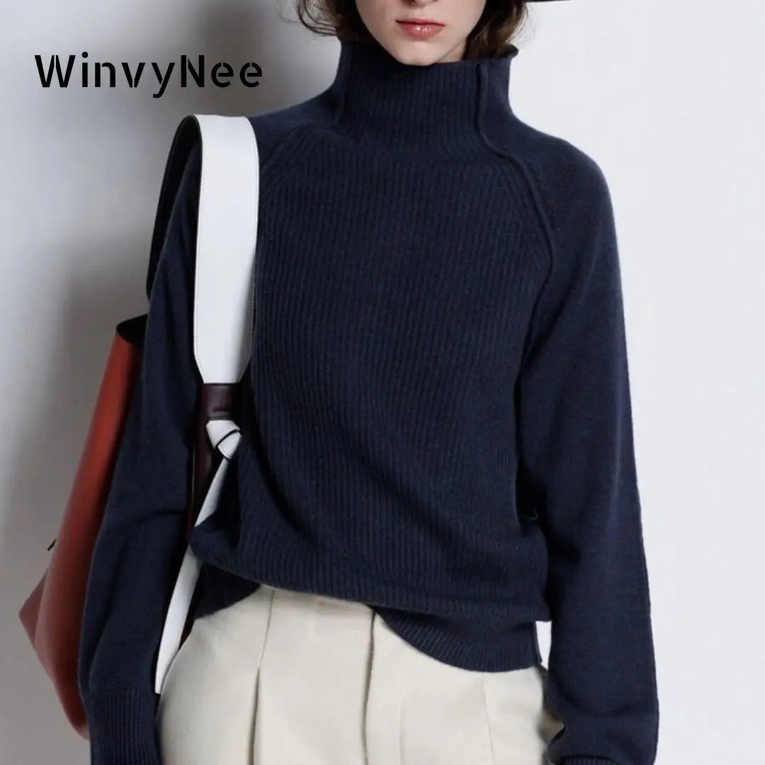 WinvyNee Women Merino Wool Sweater High Collar Casual Loose Outerwears Warm Knitted Pullover Clothing Plus Size Winter A1003012