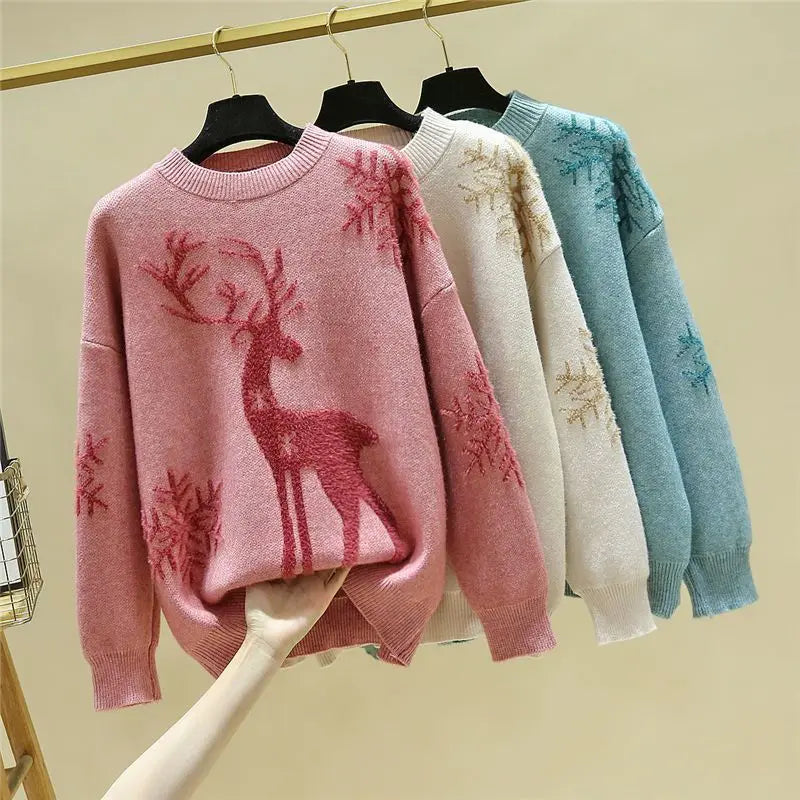 Autumn Winter New Long Sleeve Knitting Pullovers O-Neck All-match Loose Plus Size Sweet Sweaters Fashion Casual Women Clothing